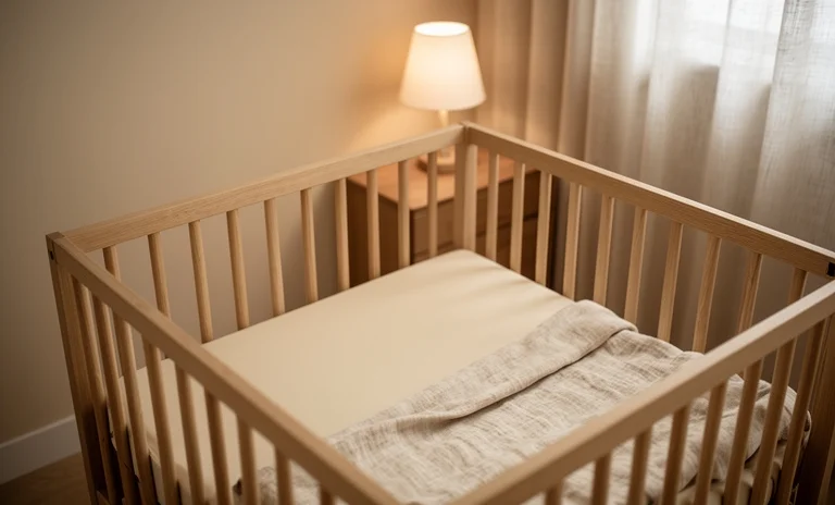 Loş ışıklı odasında huzurla uyuyan bebek, bebeklerde gece uykusu düzeni oluşturmanın önemini gösteriyor.