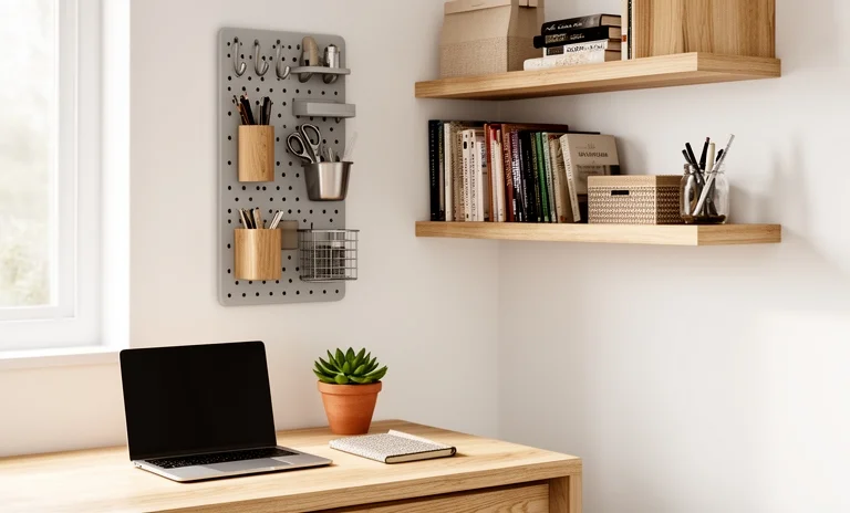 Aydınlık bir odada ergonomik masa, düzenli kablolar ve bitkilerle hazırlanmış ilham verici çalışma odası dekorasyonu.