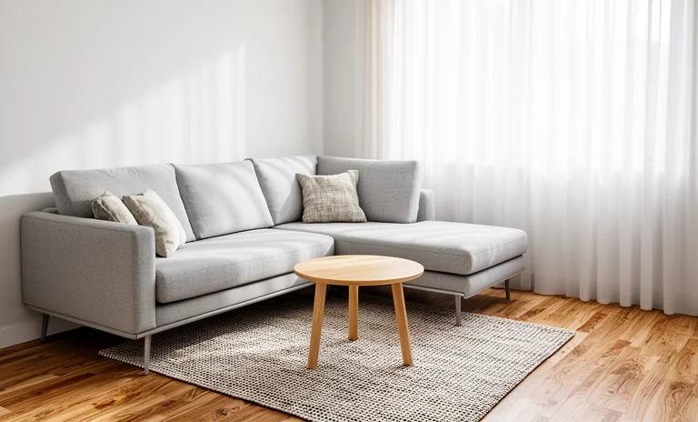 Dar ve küçük evler için ideal, modern minimalist L köşe takımı ile şık salon dekorasyonu.