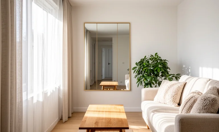 Modern bir salonda tablolar ve ahşap panellerle süslenmiş şık salon duvar dekorasyonu örneği.